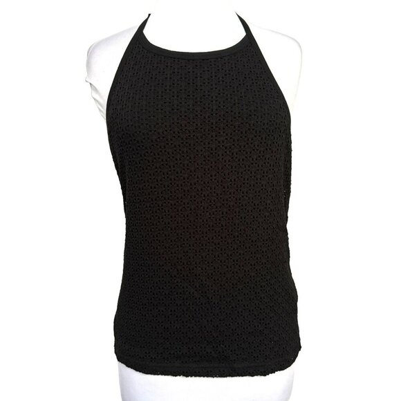 GAP Y2K Black Crochet Halter Tank Top Sz Medium Fully Lined 70's Vibe NEW - Picture 1 of 6
